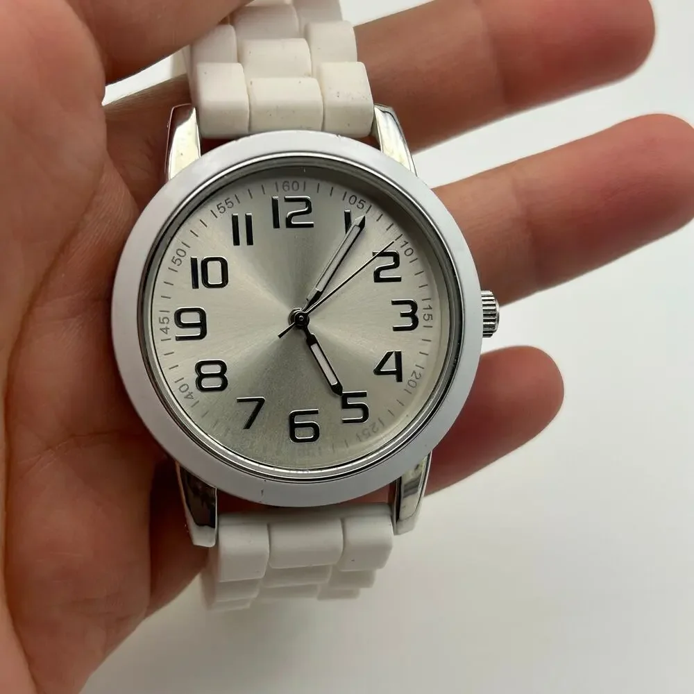 Women’s Silver-tone Stainless Steel Watch White Silicon Band, working